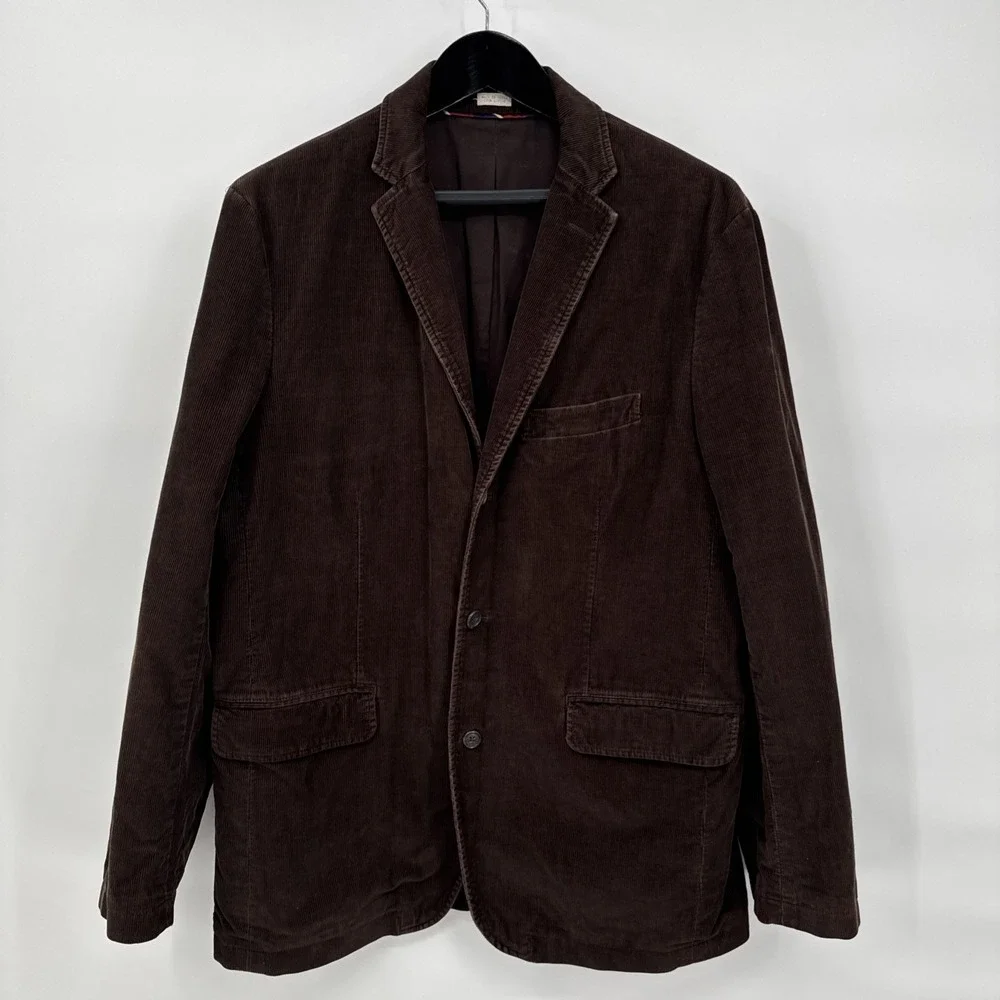 J. Crew Blazer Vintage Cord Mens Large Brown 100% Cotton Corduroy Sport Coat